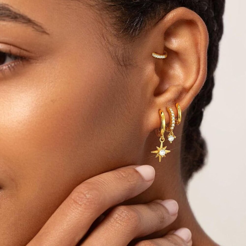 Versatile 4-Pair Gold Earring Set - Lightweight H… - image 3